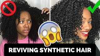 HOW TO REVIVE SYNTHETIC HAIR  Maintaining Curly Crochet Hair [upl. by Ahsenauq]