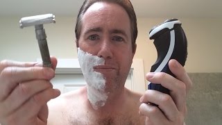 Electric Razor Shaving vs Safety Razor Shaving [upl. by Ardnovahs]