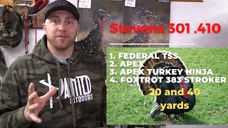 Stevens 301 410 Turkey Gun  Pattern Testing Four Different TSS Loads [upl. by Lyckman405]