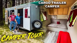 LOW COST  Cargo Trailer Camper DIY Conversion TOUR [upl. by Hafeenah383]