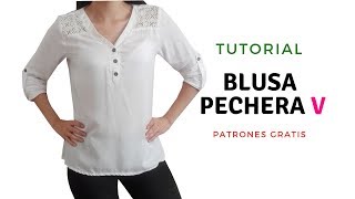 DIY Como hacer una BLUSA CON PECHERA V corte y confección [upl. by Uriiah437]