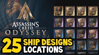 Assassins Creed Odyssey  ALL SHIP DESIGNS  SKINS Locations Guide [upl. by Nibur148]