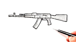 How to draw AK 47 Kalashnikov  Easy Drawing [upl. by Bores]