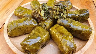 ABSOLUTELY DELICIOUS QUICK STUFFED GRAPE LEAVES WITH HERBS AND RICE DOLMA RECIPE [upl. by Eillom]