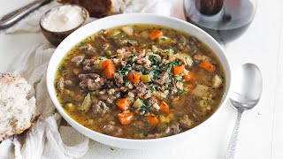 Traditional Beef and Barley Soup Recipe [upl. by Ayotahs722]