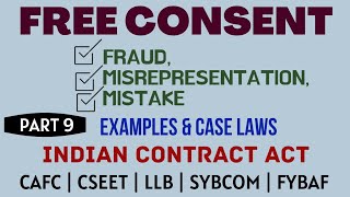 Fraud  Misrepresentation  Mistake  Free Consent  Indian Contract Act  Caselaws  Example [upl. by Nagyam]