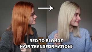 RED TO BLONDE HAIR TRANSFORMATION  Colour B4  lightening process [upl. by Ciel84]