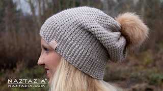 HOW to CROCHET EASY SLOUCHY HAT  Tunisian Crochet Beanie [upl. by Grand]