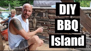 How to Build a Outdoor BBQ Island with Stone Veneer  DIY Outdoor Kitchen [upl. by Wyon18]