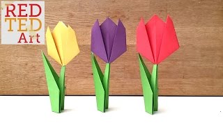 Easy Paper Tulip Origami Flower [upl. by Annoved]