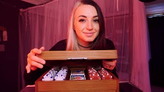 ASMR  Poker Set  Cards Chips Dice Wooden Box [upl. by Valerian]