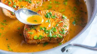 The Best Juicy Skillet Pork Chops Recipe [upl. by Uolyram954]