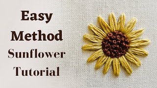 Sunflower Easy Tutorial 🌻  Embroidery By Afeei [upl. by Anilecram717]