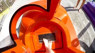 Rapids Water Park  Orange Brain Drain NEW 2016 SuperLOOP Trapdoor Slide Onride POV [upl. by Aymer]