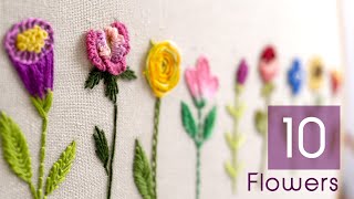 HAND EMBROIDERY FOR BEGINNERS 10 Types of Flowers [upl. by Singleton]