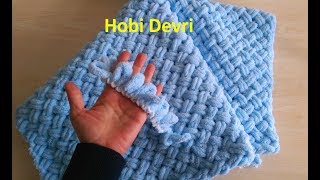 Making Easy Baby Blanket with FingerAlize Puffy İpi Sepet Hasır Örgü Bebek Battaniyesi Yapımı [upl. by Yemarej]