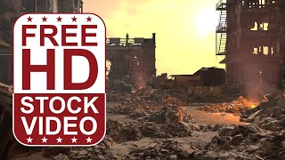 Free Stock Videos – postapocalyptic dystopian destroyed city with smoke and fire particles 3D [upl. by Elleunamme]