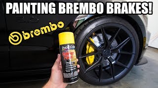 EASIEST WAY TO SPRAY PAINT BREMBO CALIPERS YELLOW [upl. by Spanjian979]