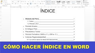 CÓMO HACER UN ÍNDICE EN WORD [upl. by Annauqaj]