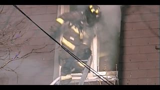 Toronto Fire Services 3 Firefighters Dive from Window of Burning House [upl. by Julius]