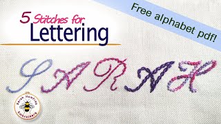 FIVE stitches for embroidered lettering tutorial [upl. by Rufena893]