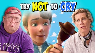 Adults React To Try Not To Cry Challenge  Saddest Animations Toy Story 3 Inside Out Coco [upl. by Erdrich]