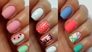 3 Easy Nail Art Designs for Short Nails  Freehand 2 [upl. by Leciram]