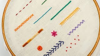 TOP 12 STITCHES IN HAND EMBROIDERY  Tutorial for Beginners [upl. by Denman691]