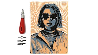 LINO PRINTING  Multi Block Colour Portrait Speed Art [upl. by Goren]