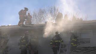 CLOSE CALL Firefighter falls in vent hole during 3alarm fire Roof Ops [upl. by Glimp]