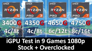 Ryzen 5 3400g vs Ryzen 3 Pro 4350G vs Ryzen 5 Pro 4650G vs Ryzen 7 4750G  iGPU Test in 9 Games [upl. by Bagger]