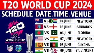 ICC T20 World Cup 2024 Schedule All Teams Venues Date Host Nations  T20 World Cup 2024 Details [upl. by Nathan985]