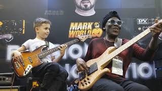 8 year old bass phenom Aron Hodek jams with Richard Bona at 2019 NAMM [upl. by Rasure]