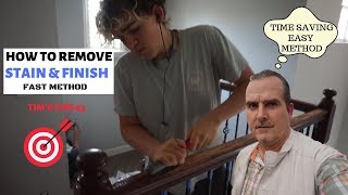 STRIPING STAIN amp FINISH OFF WOOD STAIRCASE HOW TO REFINISHING STAIRCASE RAILING  DIY APPROVED [upl. by Ayerim]